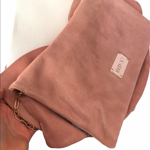 RED Valentino Shimmery Dusty Pink Bow Clutch Crossbody Bag With Gold Chain Strap - Picture 7 of 16